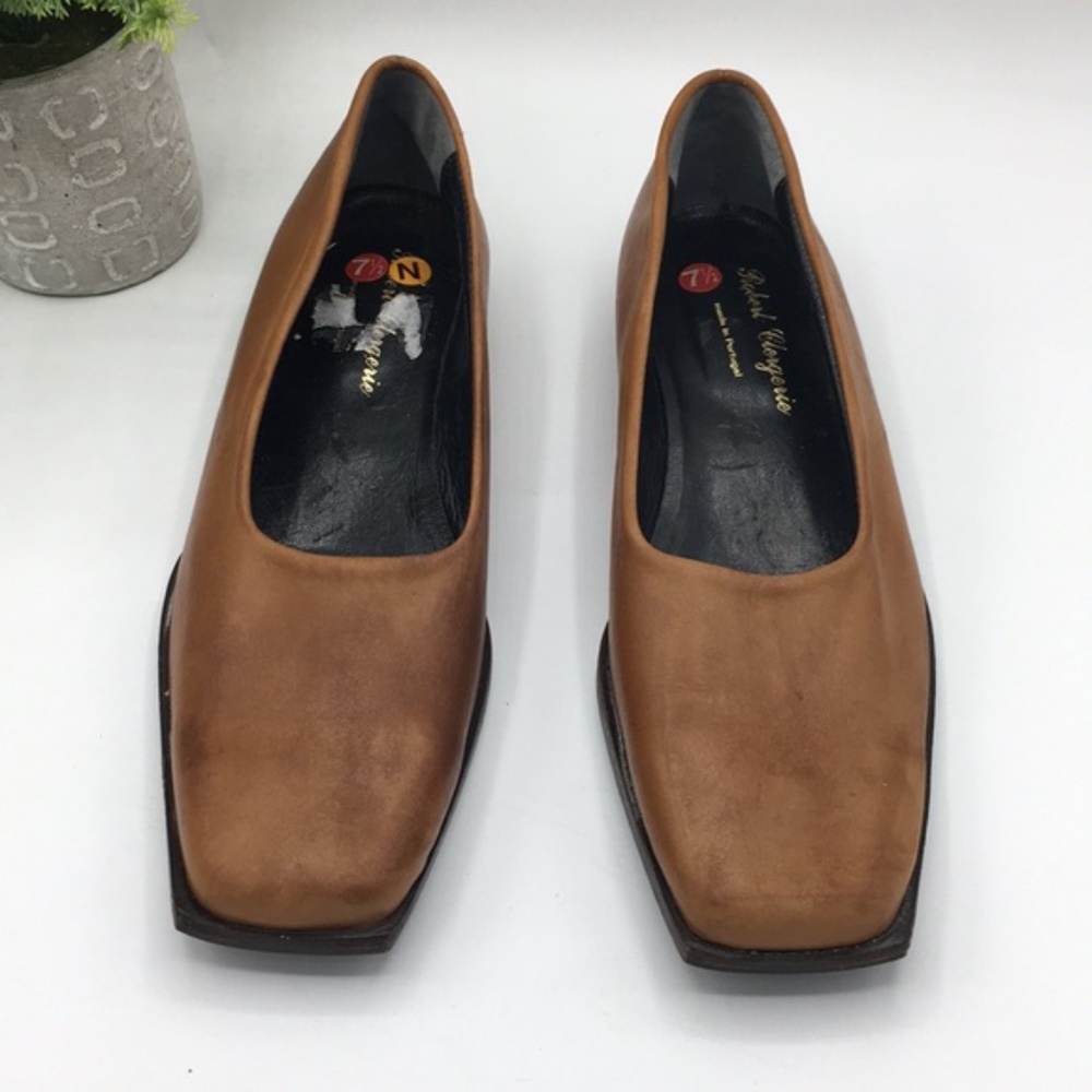 ROBERT CLERGERIE cognac leather square toe flats - Picture 8 of 8